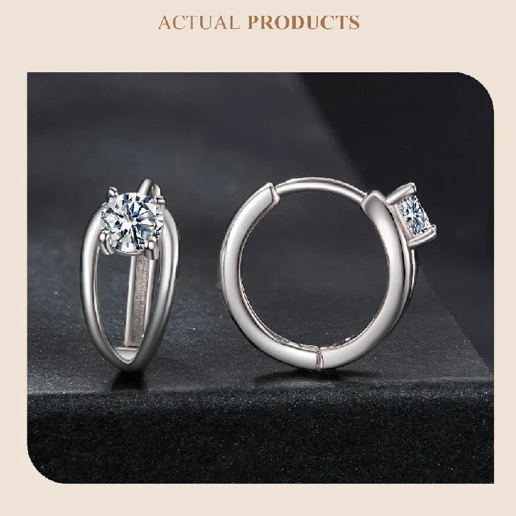 0.3CT Moissanite Double Layer Huggie Hoop Earrings D Color VVS1 Round Cut