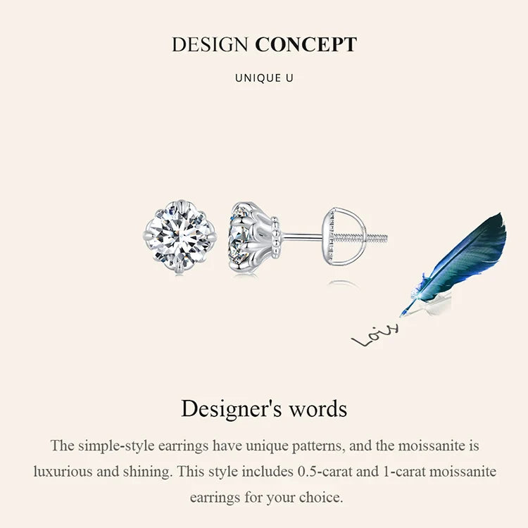 0.5/1ct D Color VVS1 Moissanite Stud Earrings S925 Sterling Screw Back
