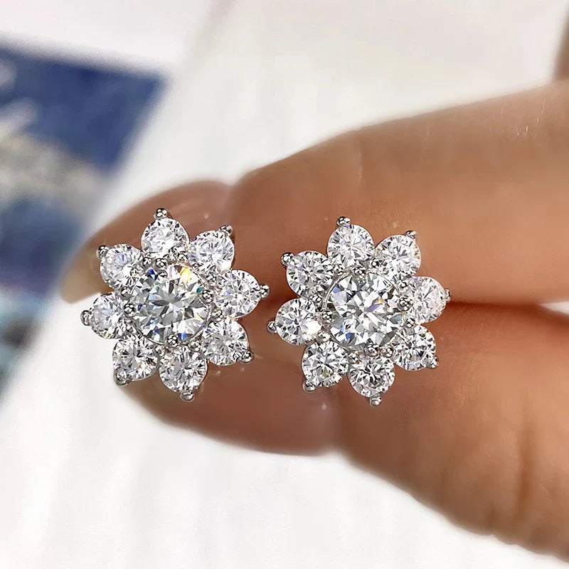 0.5 Ct Moissanite Flower Stud Earrings 925 Sterling Silver Solitaire Wedding