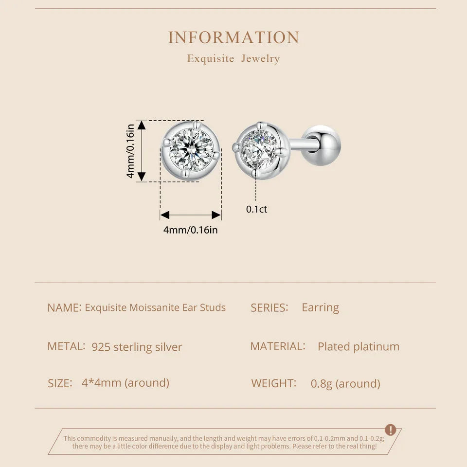 0.1 Ct Moissanite Stud Earrings 925 Sterling Silver Round Bridal Jewelry