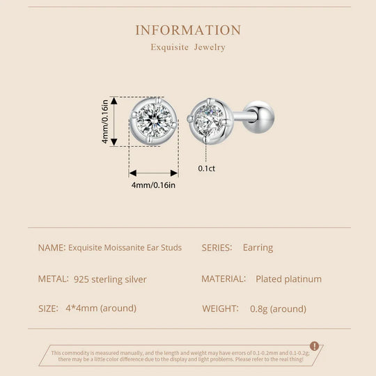 0.1 Ct Moissanite Stud Earrings 925 Sterling Silver Round Bridal Jewelry