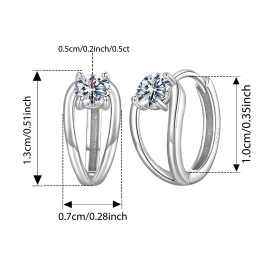 0.3CT Moissanite Double Layer Huggie Hoop Earrings D Color VVS1 Round Cut