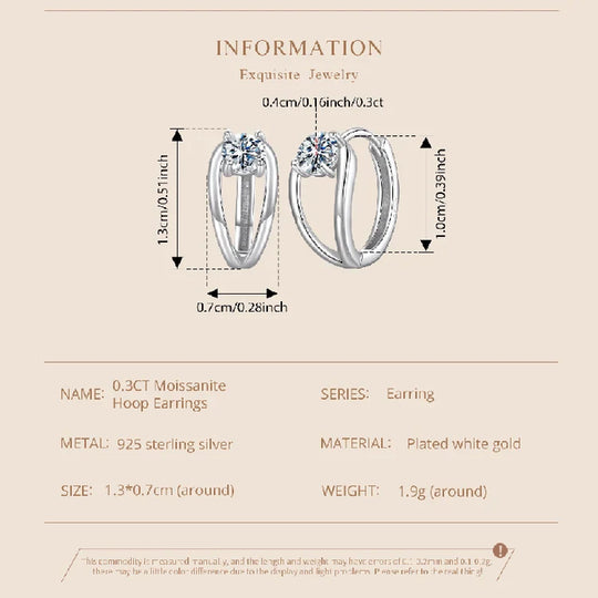0.3CT Moissanite Double Layer Huggie Hoop Earrings D Color VVS1 Round Cut