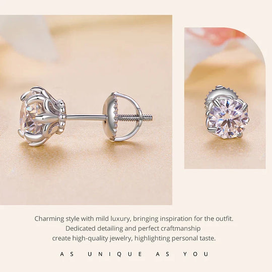 0.5/1ct D Color VVS1 Moissanite Stud Earrings S925 Sterling Screw Back
