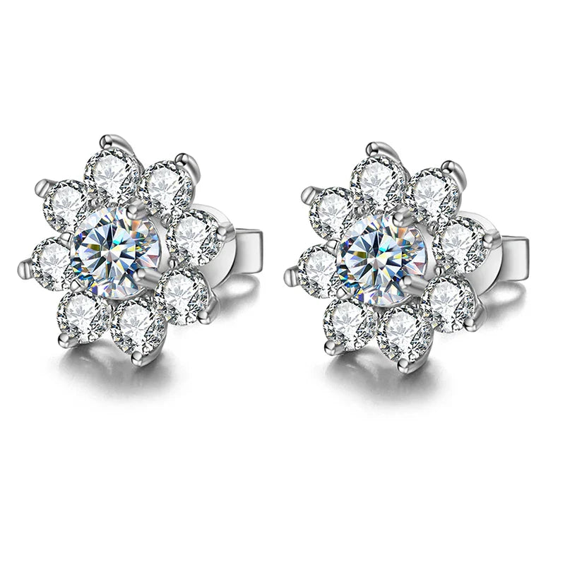 0.5 Ct Moissanite Flower Stud Earrings 925 Sterling Silver Solitaire Wedding