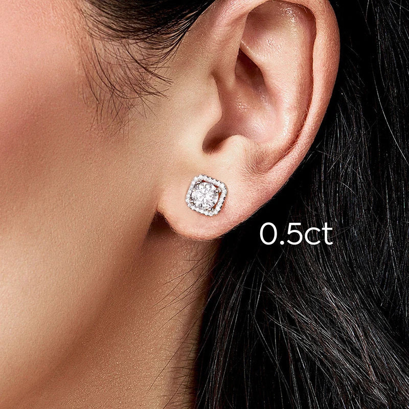 1CT Moissanite Square Halo Stud Earrings 925 Sterling Silver Classic Bridal