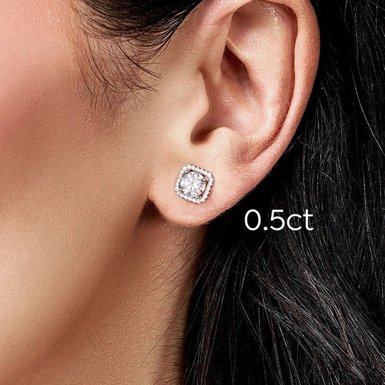 1CT Moissanite Square Halo Stud Earrings 925 Sterling Silver Classic Bridal