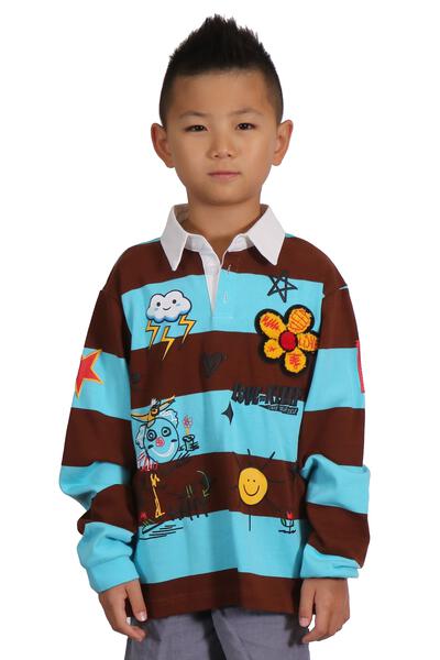 JORDY Kid's Long Sleeve Polo Shirt With Heavy Print Effects & Patch Works