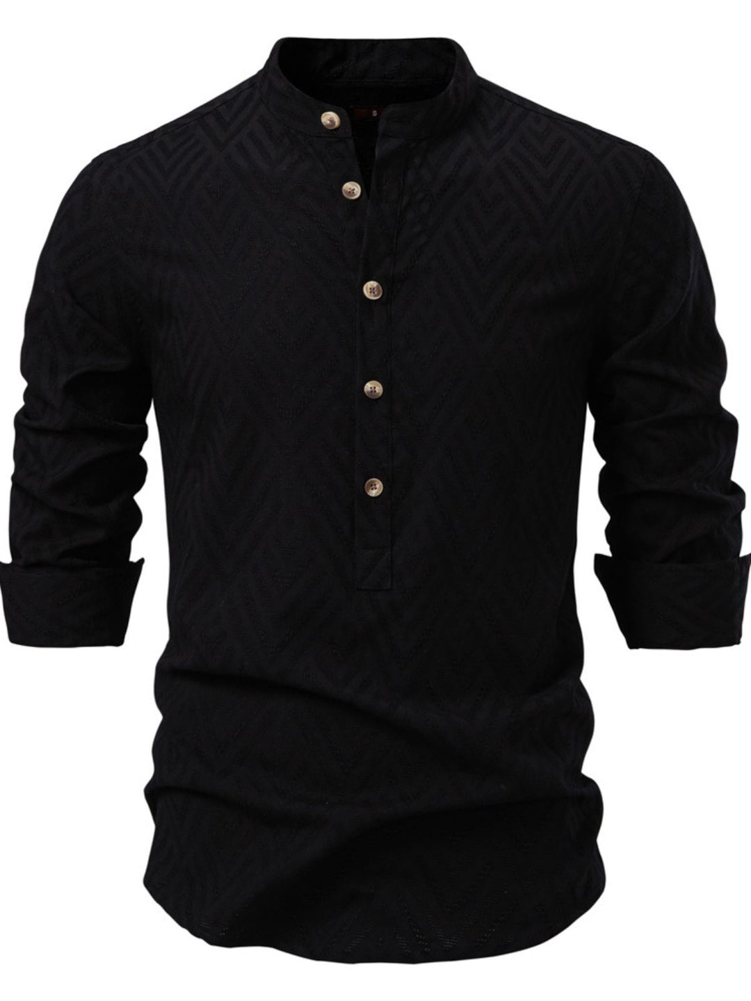Men's Half Button Geometric Texture Collared Neck Shirt