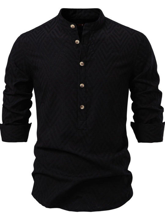 Men's Half Button Geometric Texture Collared Neck Shirt
