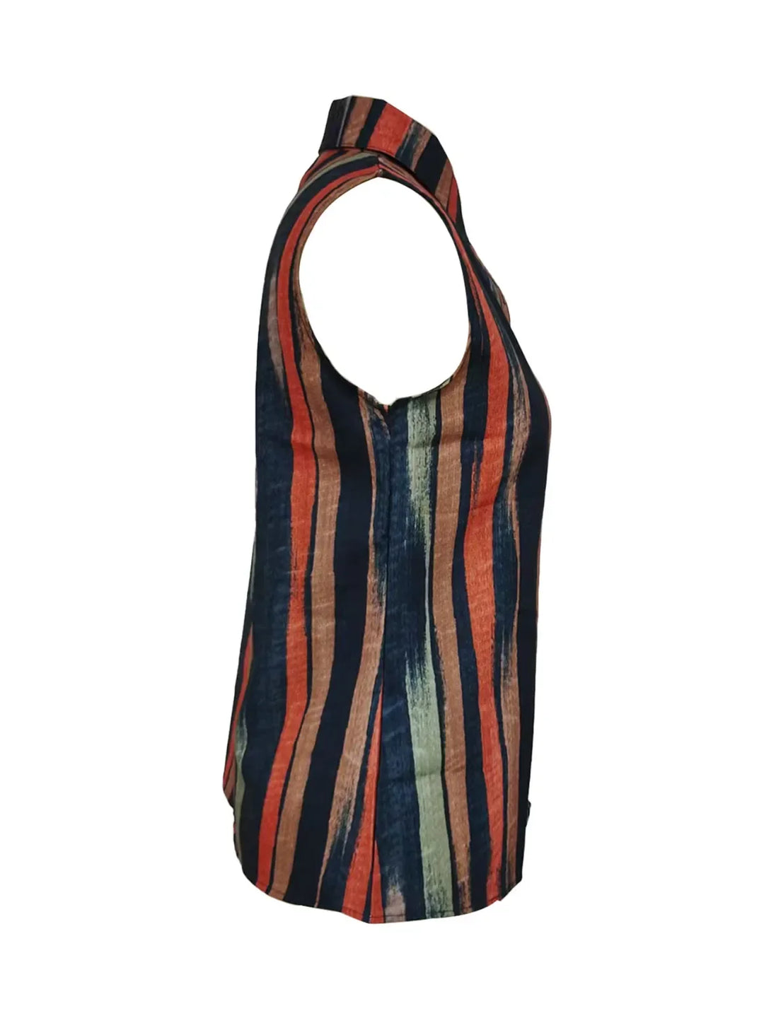 Button Detail Striped Sleeveless Shirt