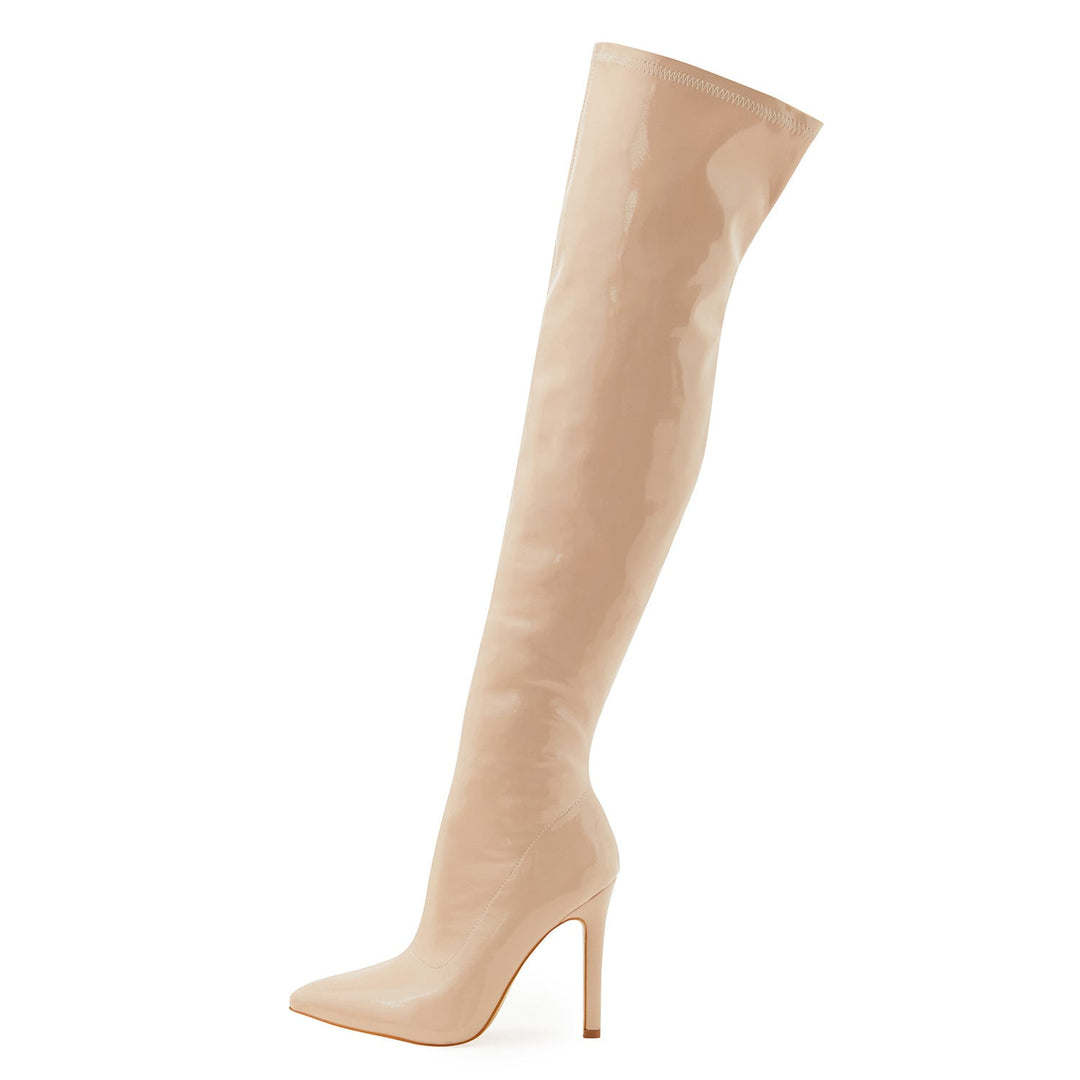 Women's High Heel Soft Patent Leather Inside Zipper Over The Knee Boots