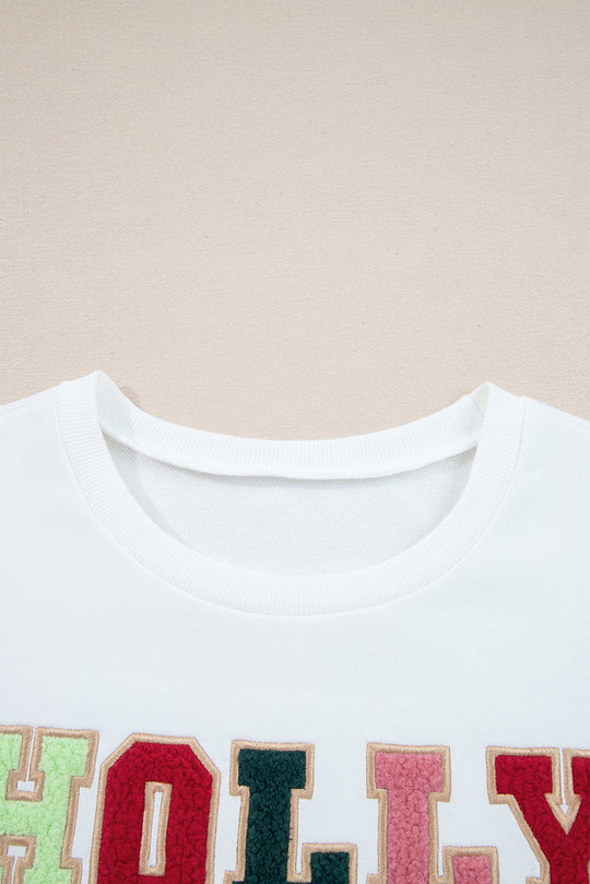 HOLLY JOLLY Embroidered Pullover Sweatshirt