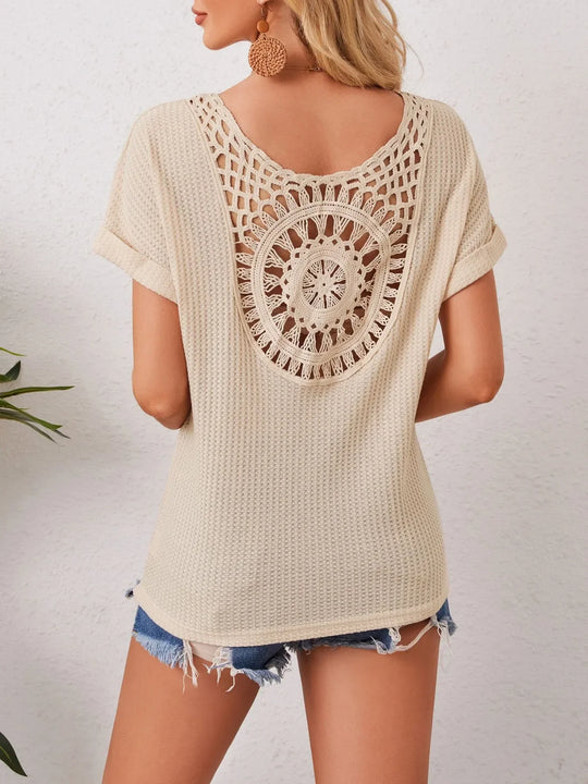 Boho Crochet Back Knit T-Shirt | Casual Bohemian Style – Bona Fide Fashion