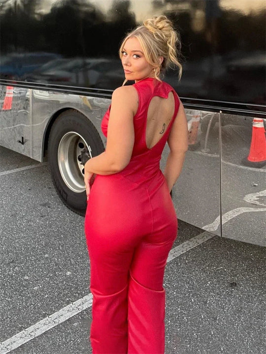 TARUXY Backless Heart Cutout Bodycon Jumpsuit For Women Casual Sleeveless Slim One-Piece Outfits Retro Denim Jumpsuits New 2025