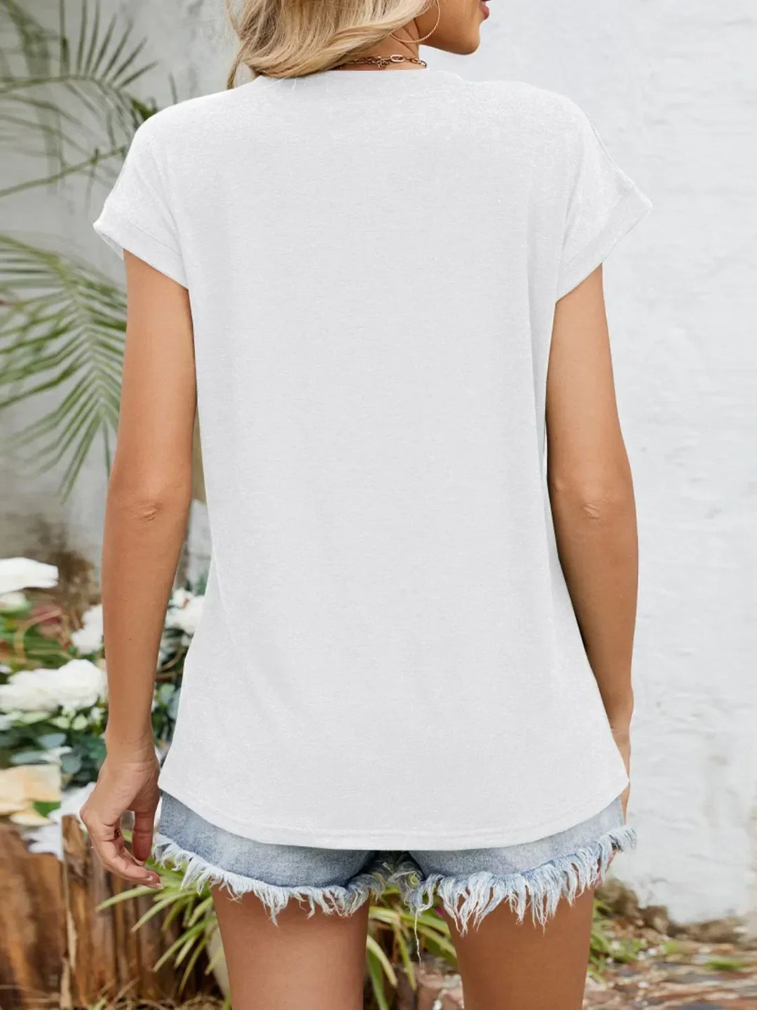 Casual V-Neck Pleated Front T-Shirt