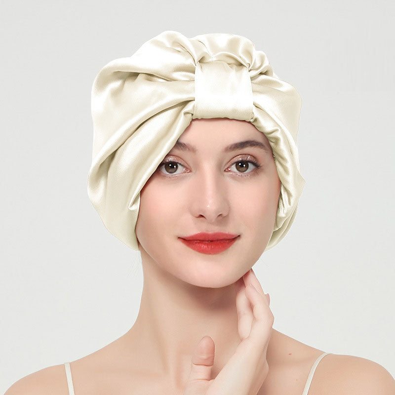 Double layer elastic simulation silk beauty makeup satin knotted hair care home French nightcap