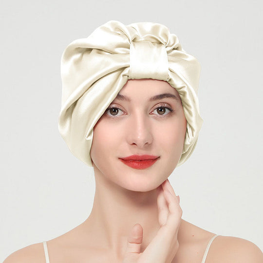Double layer elastic simulation silk beauty makeup satin knotted hair care home French nightcap