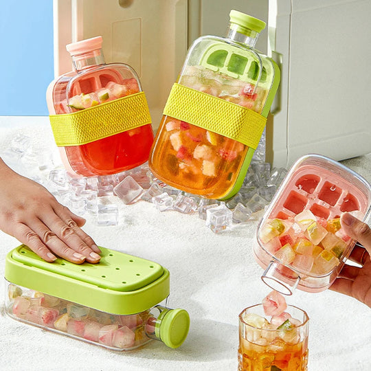 Ice Tray Ice Cube Mold Press Ice Maker With Lid 2-in-1 Ice Cube Bottle Food Grade Ice Making Straw Dual-use Ice Kettle