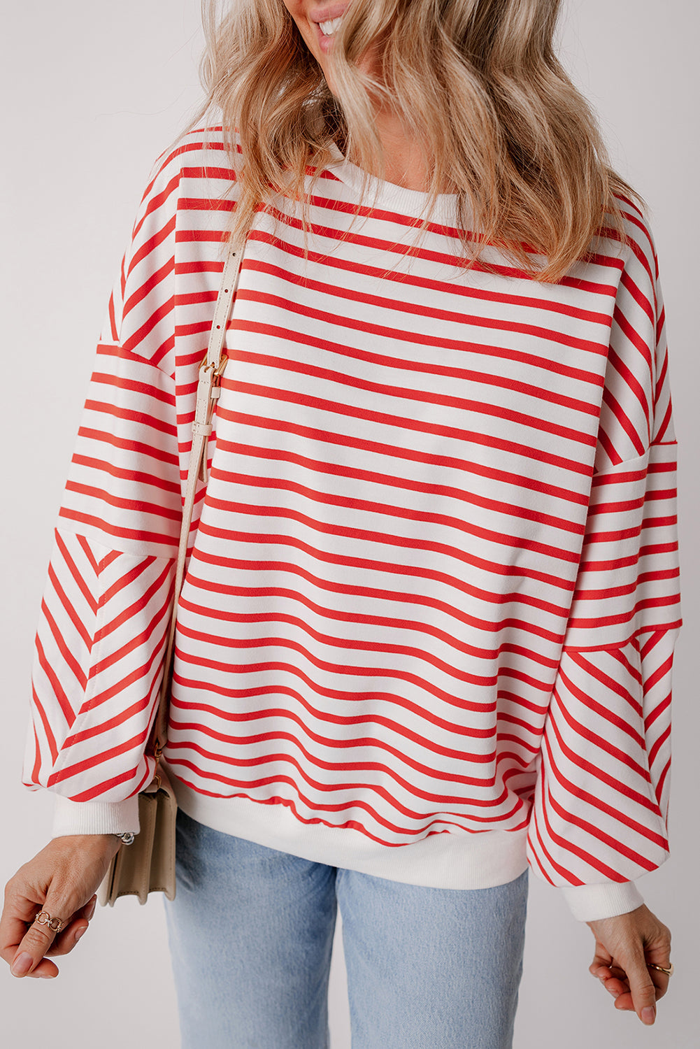 Stripe Drop Shoulder Crewneck Sweatshirt