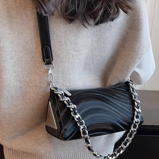 Women's versatile design crossbody bag, chain silver shoulder bag, small metallic purse crossbody