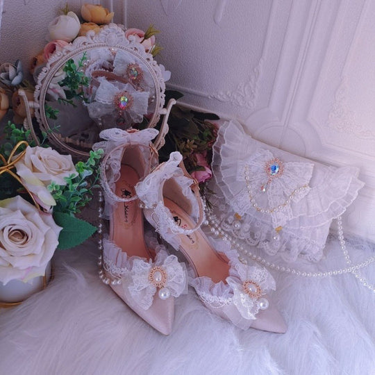 Embroidered Lolita Style Pointed Toe Wedding High Heels Europe And America