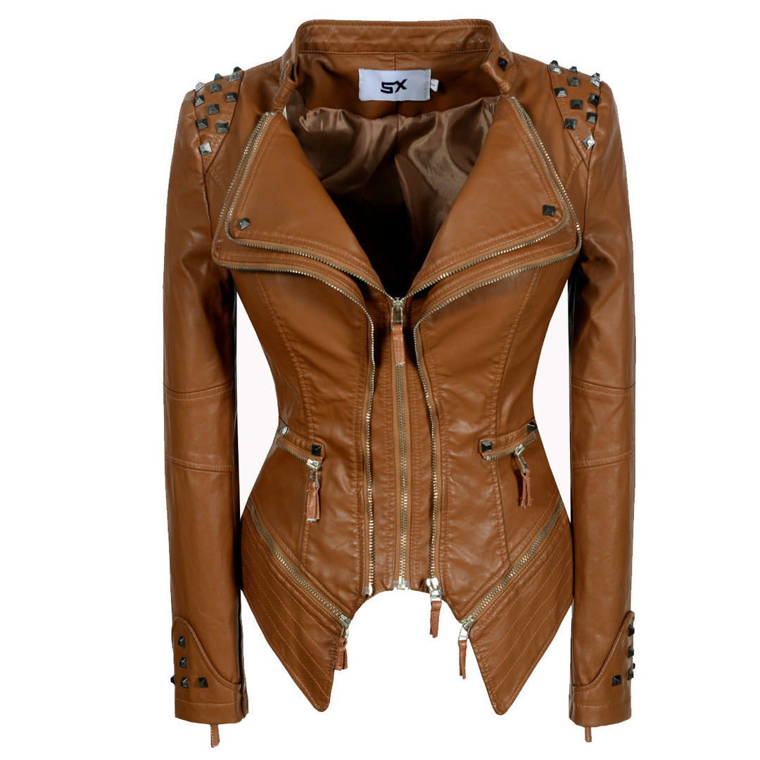 Women's Rivet Slim Washed Leather Motorcycle Jacket