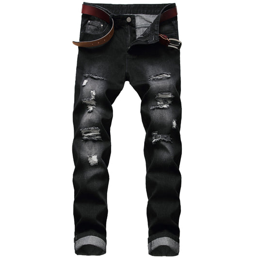 Men's Ripped Pants Fashion Slim-fit Trendy Straight-Leg Men's Pants