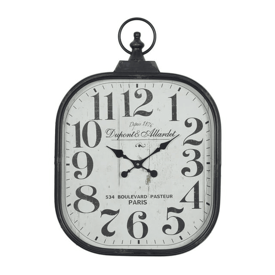 DecMode 18" x 26" Black Metal Distressed Pocket Watch Style Wall Clock with Ring Finial