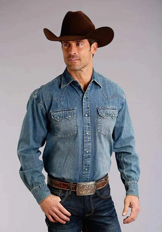 Stetson Denim Drift (Blue) - Men's Western Shirt
