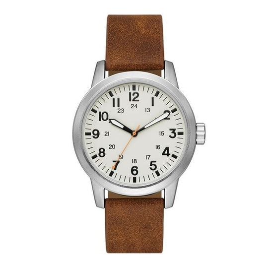 George Men's Watch: Matte Silver Tone Case, Off White Easy Read Dial, Tan Vegan Leather Band (FMDOGE048)