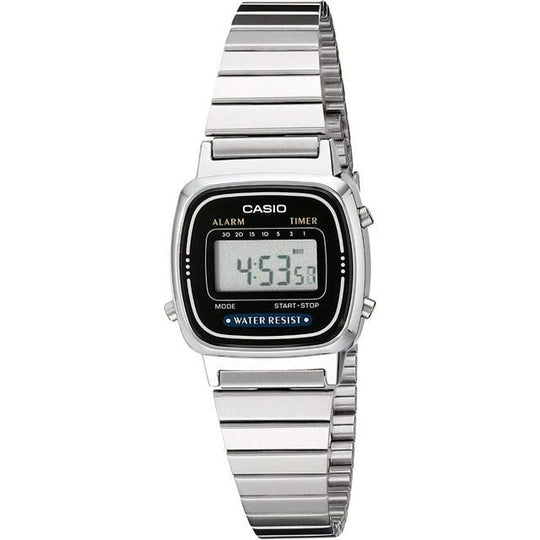 Casio LA670WA-1 Women's Adjustable Silver Metal Band Alarm Chronograph Digital Watch