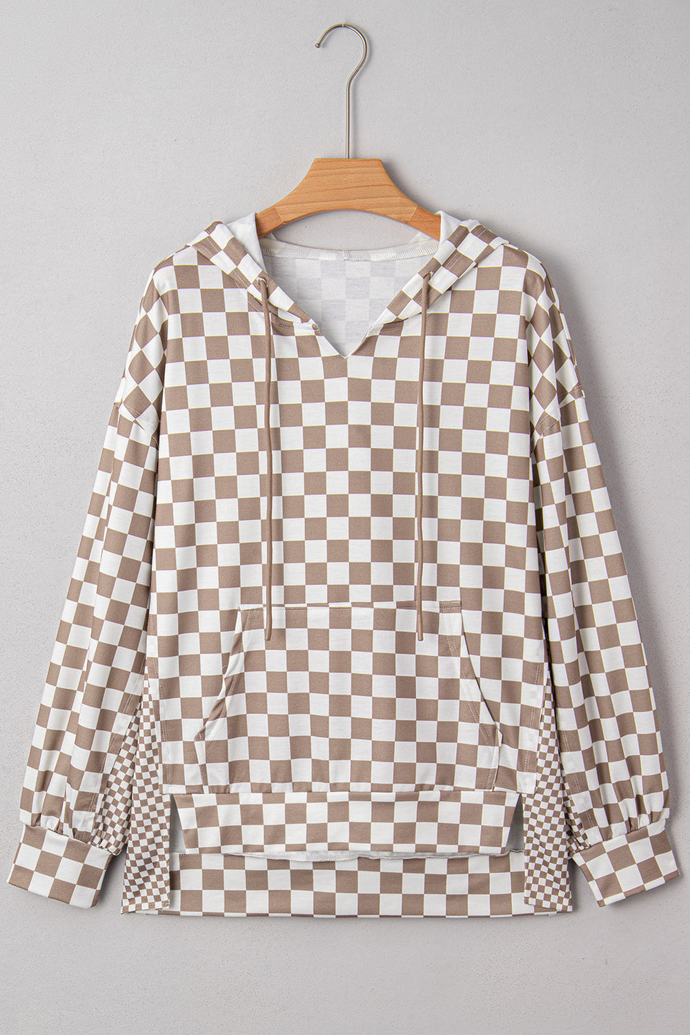Checker Patchwork Tie Neck Oversized Hoodie