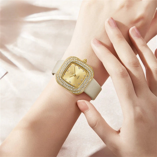 Women's Square Leather Quartz Watch Waterproof Elegant