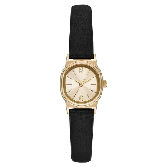 Time and Tru Women's Gold Tone Oval Watch with Faux Leather Strap