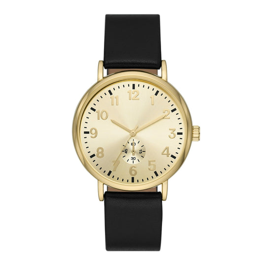 George Men's Watch: Gold Tone Case, Champagne Sunray Dial, Black Vegan Leather Band (FMDOGE047)