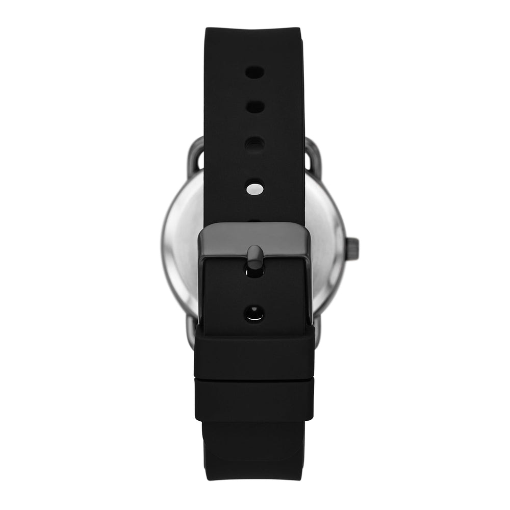 Time and Tru Women's Watch, Gunmetal Round Case, Black Sunray Dial with White Flowers and Black Faux Leather Strap (FMDOTT101)