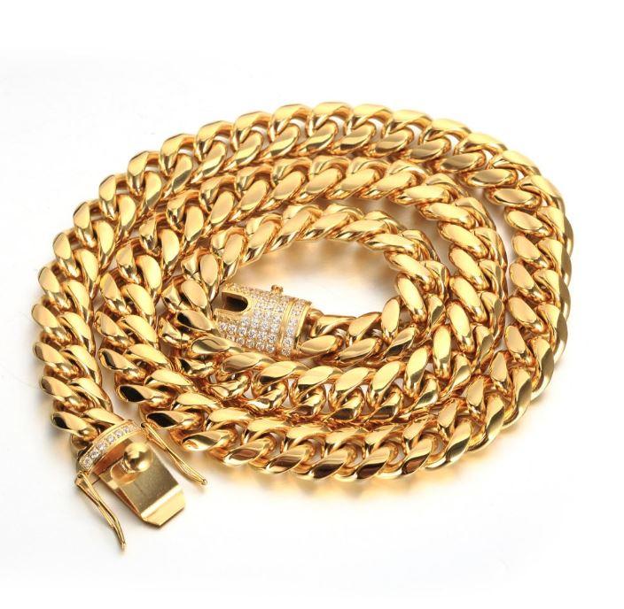 12mm CZ Cuban Chain Set Gold Plated Necklace Bracelet
