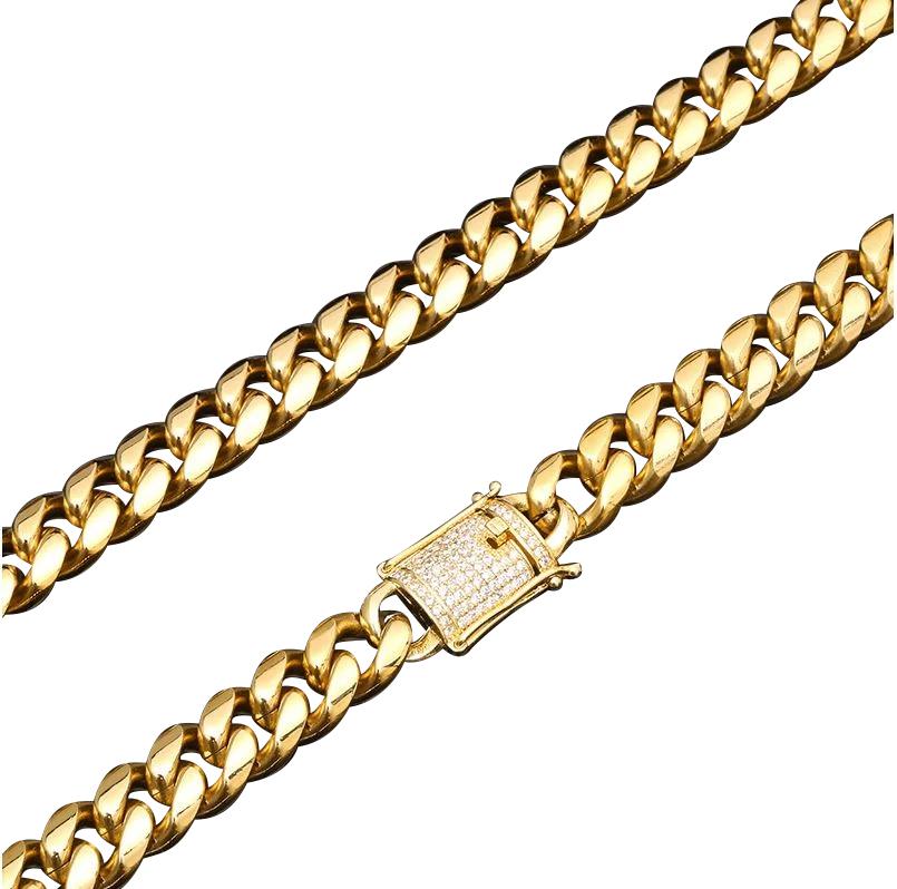 12mm CZ Cuban Chain Set Gold Plated Necklace Bracelet
