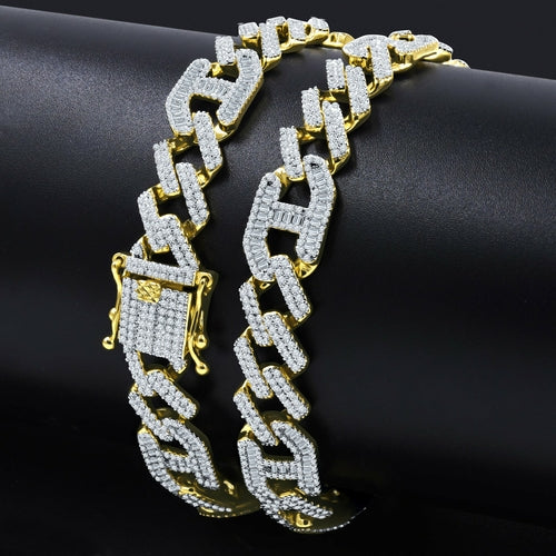 12mm Brass CZ Paved Cuban Link Necklace Iced Out Gold Tone