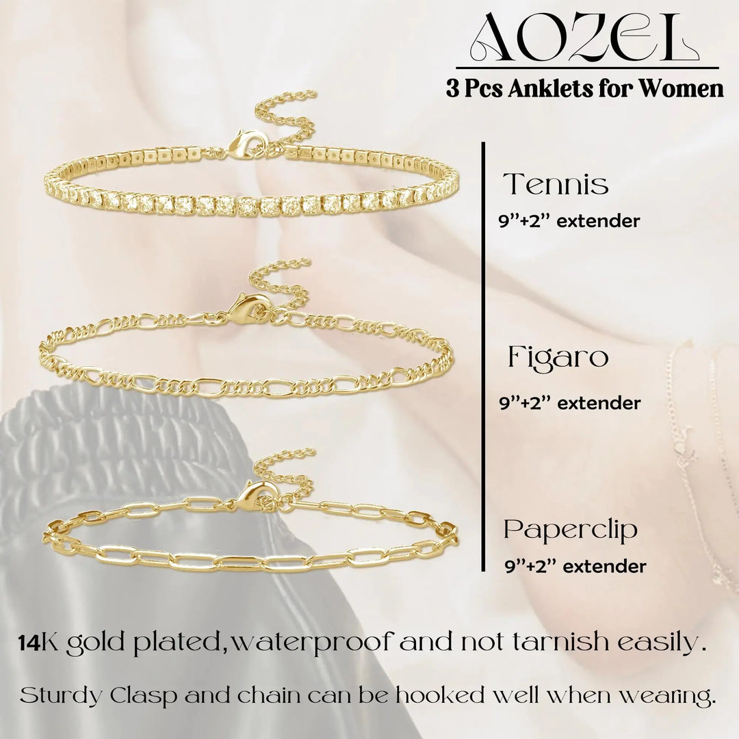 14K Gold/Sterling Silver Plated Cuban Link Anklet for Women – Waterproof, Plus Size, 9-12 Inch