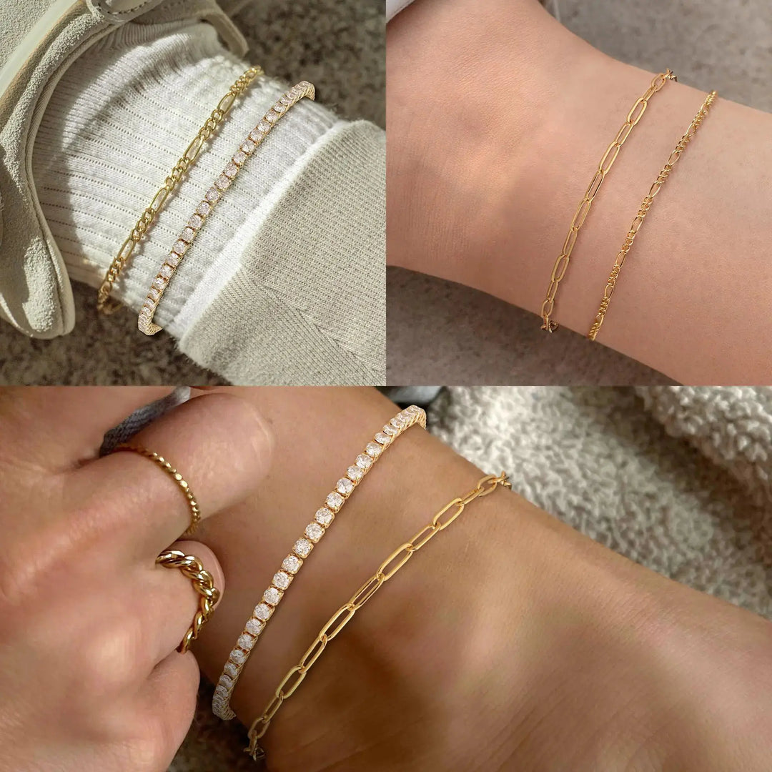 14K Gold/Sterling Silver Plated Cuban Link Anklet for Women – Waterproof, Plus Size, 9-12 Inch