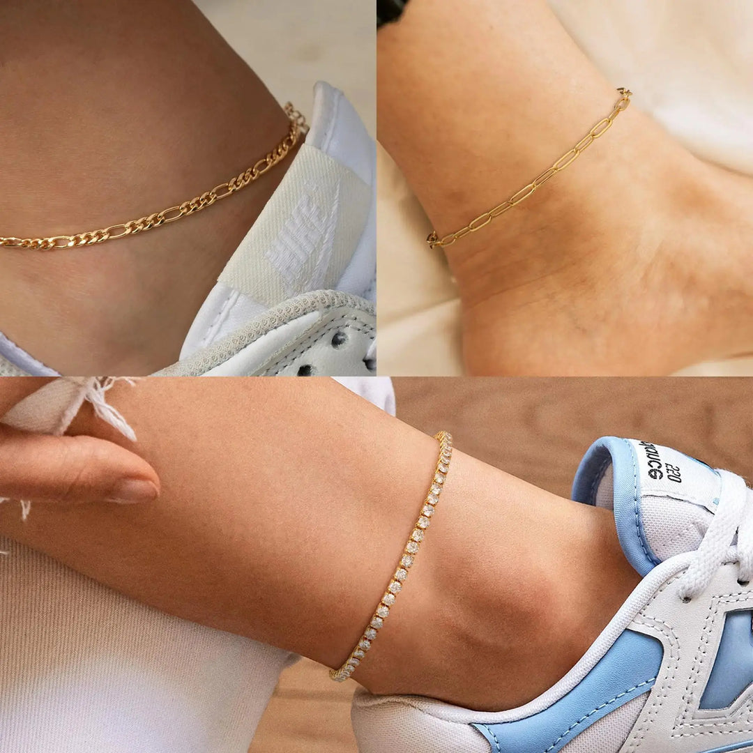 14K Gold/Sterling Silver Plated Cuban Link Anklet for Women – Waterproof, Plus Size, 9-12 Inch