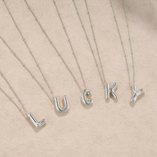 14k Gold Plated Bubble Letter Necklace – Trendy Custom Initial Pendant