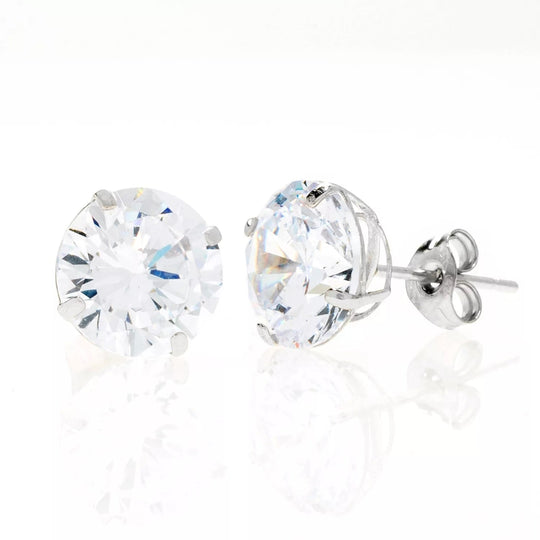 14K White Gold Simulated Diamond Round Stud Earrings