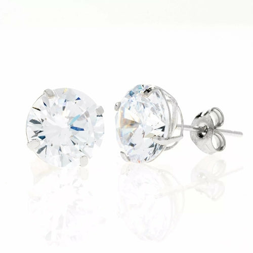 14K White Gold Simulated Diamond Round Stud Earrings