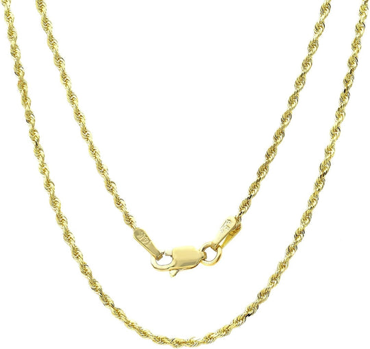 14K Yellow Gold Thin Hollow Rope Chain 16 To 24 Inch
