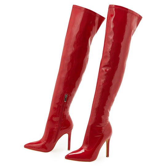 Women's High Heel Soft Patent Leather Inside Zipper Over The Knee Boots