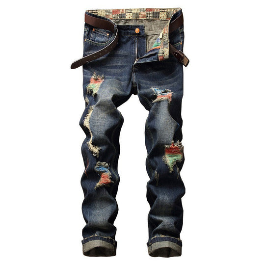 Personalized Brushed Pants Men's Ripped Straight-leg Pants