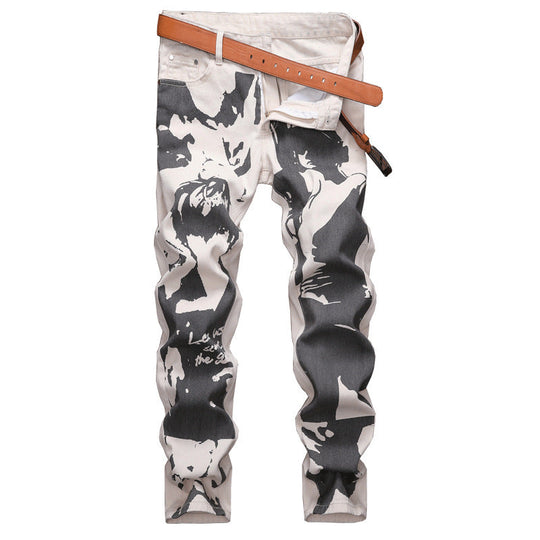 Men's Shark White Printed Black Pants